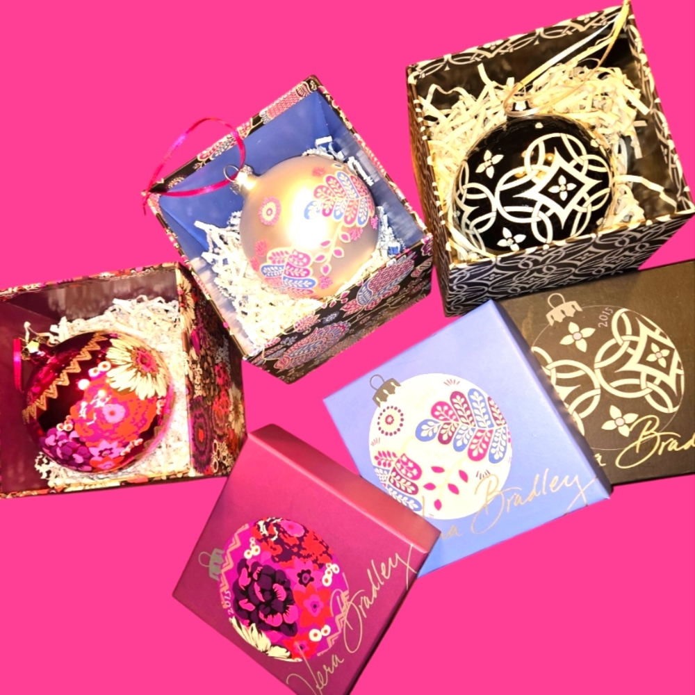 Vera Bradley Ornaments Set of 3 NIB